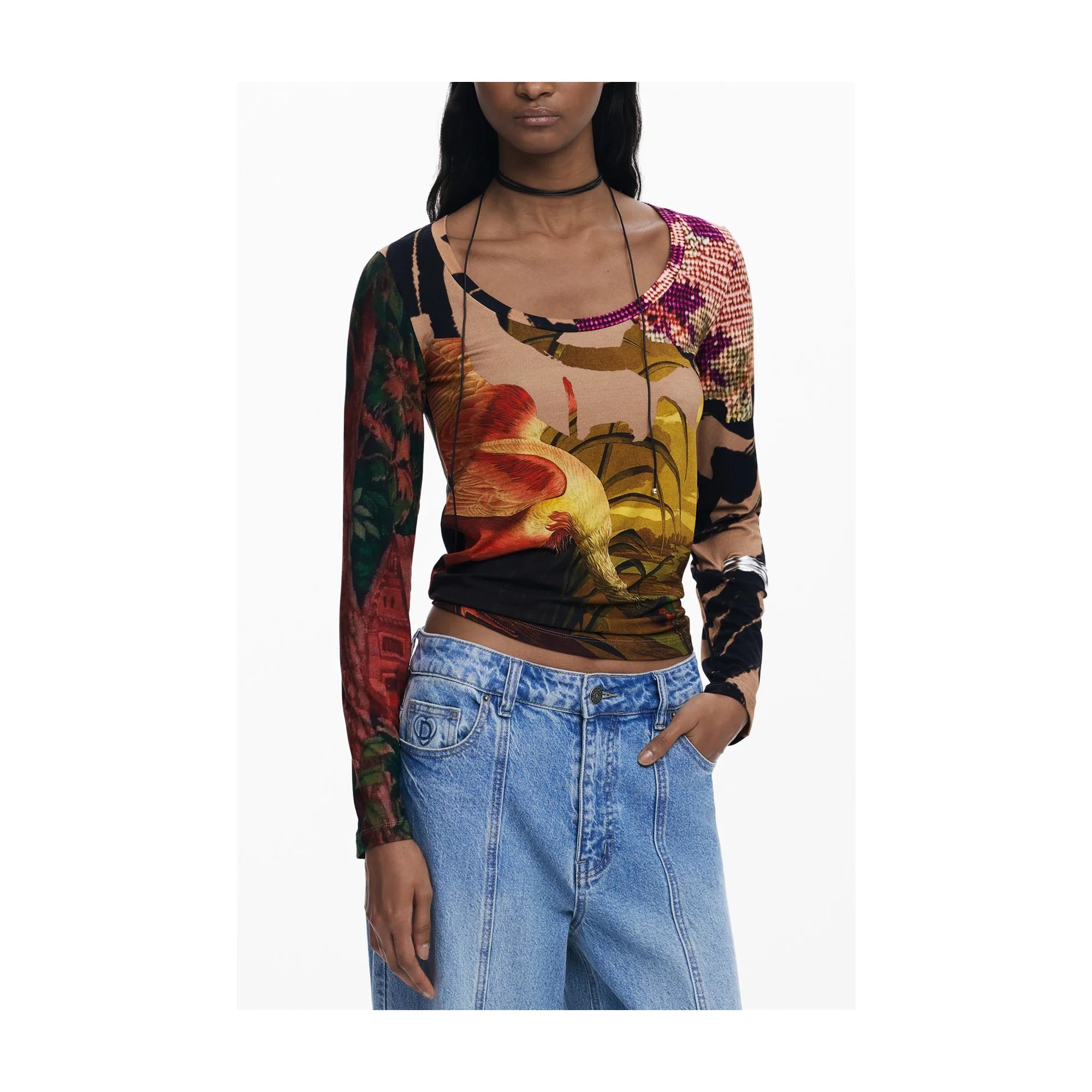 DESIGUAL T-SHIRT MANICHE LUNGHE DONNA MARRONE