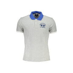 La Martina Short Sleeve Polo Men Grey Embroidery