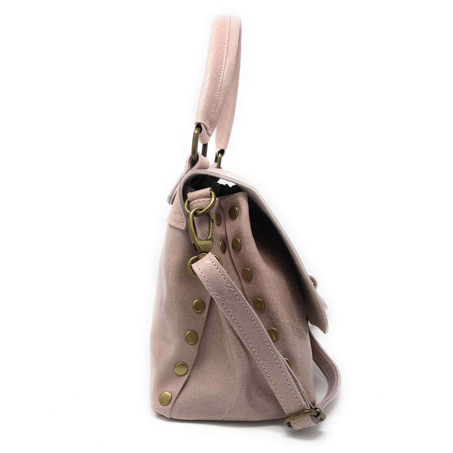 Borsa Donna a Mano con Tracolla, In Vera Pelle Laminata, Made in Italy, Modello Zoe