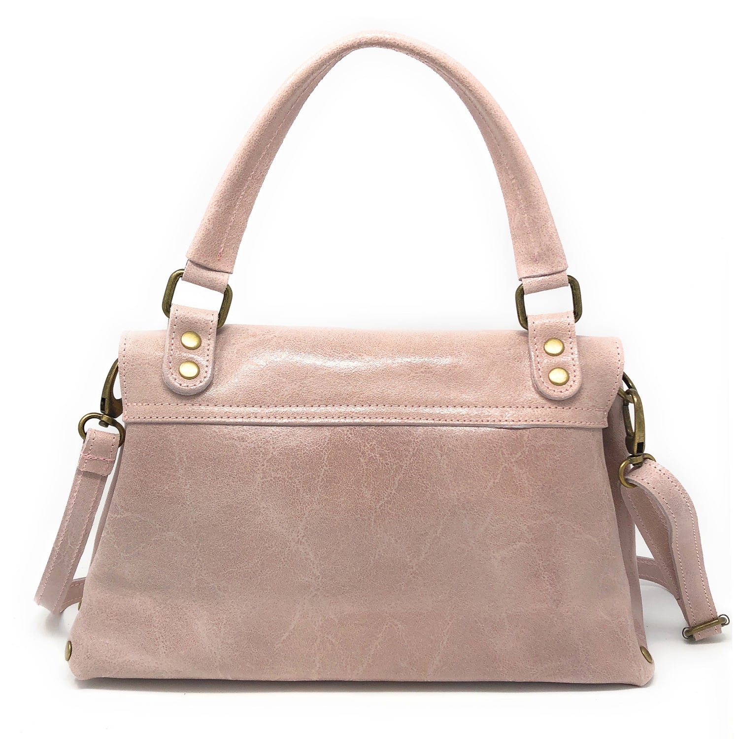 Borsa Donna a Mano con Tracolla, In Vera Pelle Laminata, Made in Italy, Modello Zoe