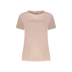 Guess Jeans T-Shirt Manches Courtes Femme Rose Applications Strass Logo