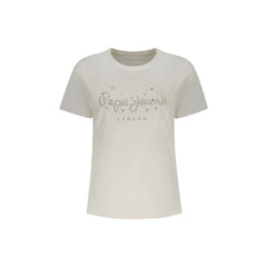 Pepe Jeans T-Shirt Maniche Corte Donna Bianca Applicazioni Strass e Borchie