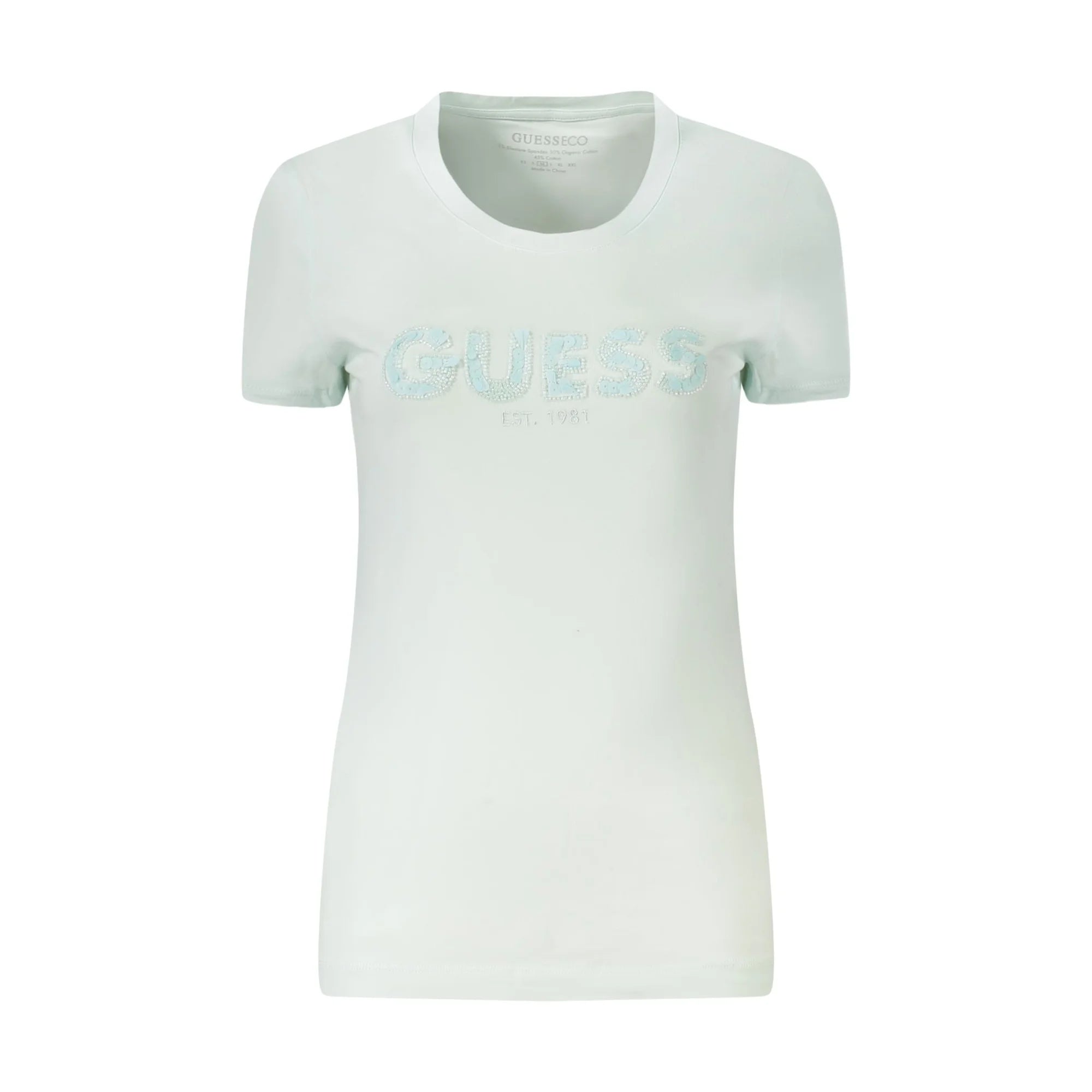 GUESS JEANS T-SHIRT MANICHE CORTE DONNA AZZURRO