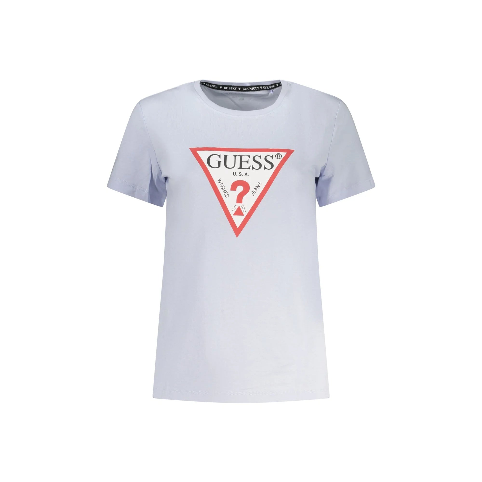 GUESS JEANS T-SHIRT MANICHE CORTE DONNA AZZURRO
