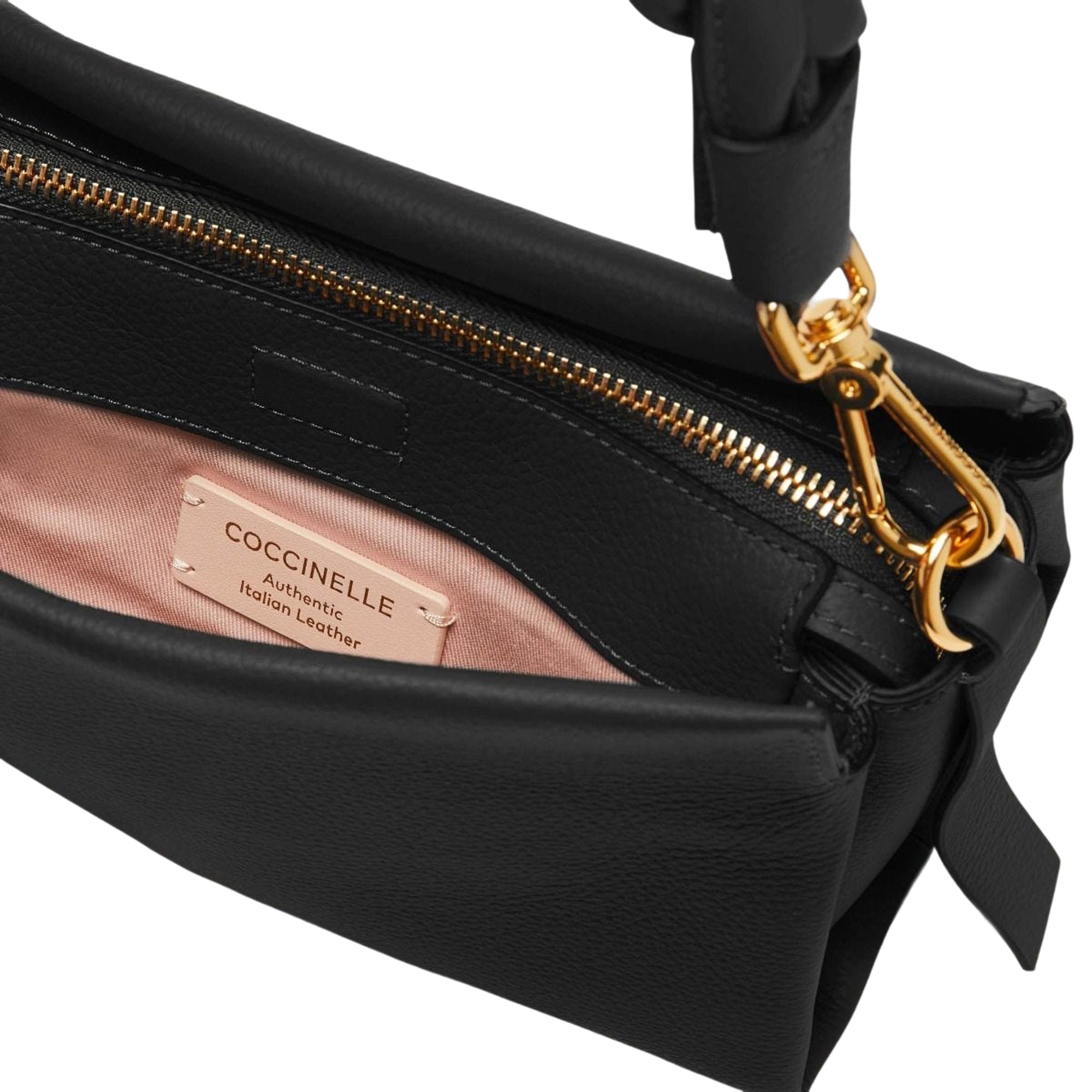 Sac à main pour femme Coccinelle avec bandoulière noire, en cuir véritable, Boheme Small