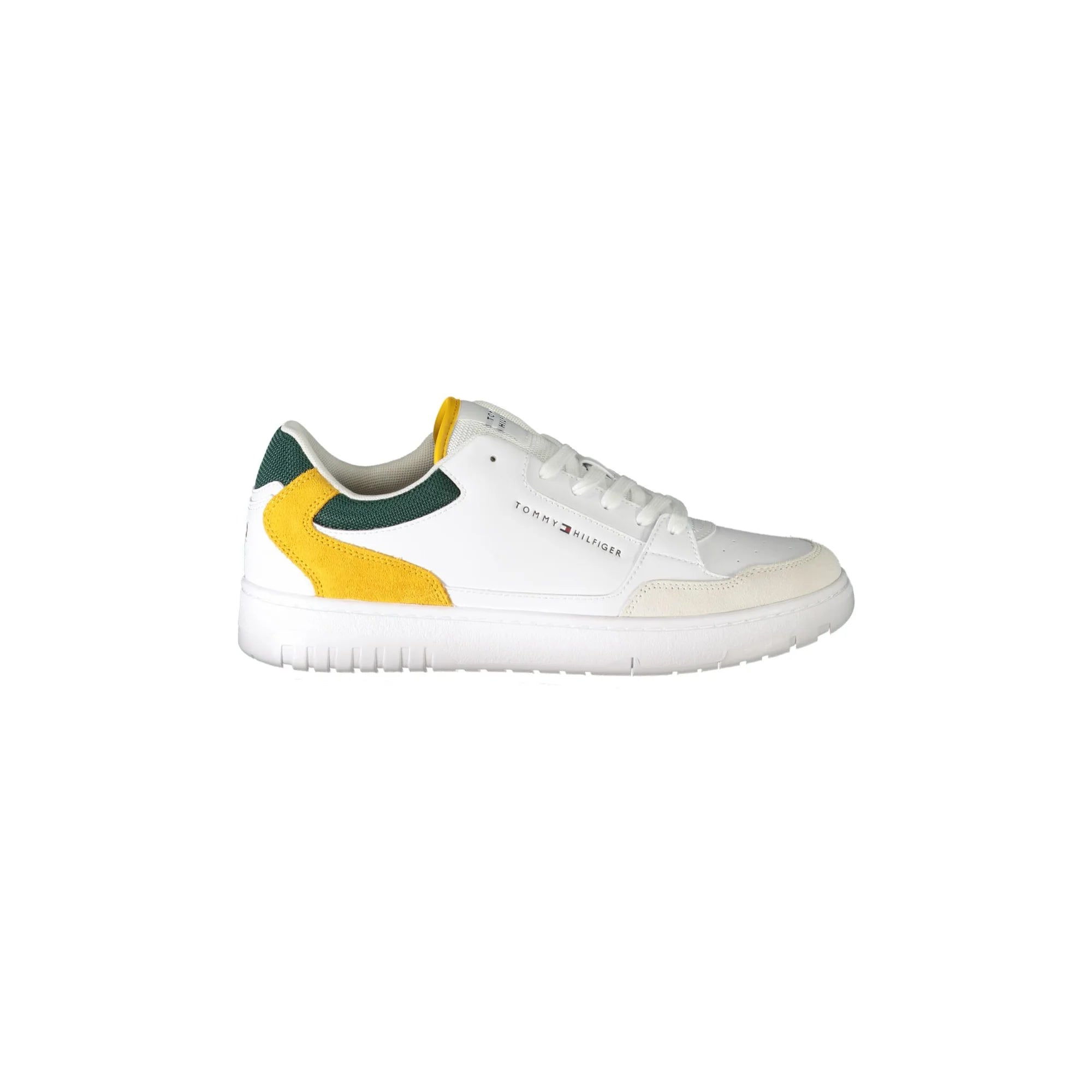 TOMMY HILFIGER Scarpe Sneakers Uomo Bianche con Dettagli Verde e Senap