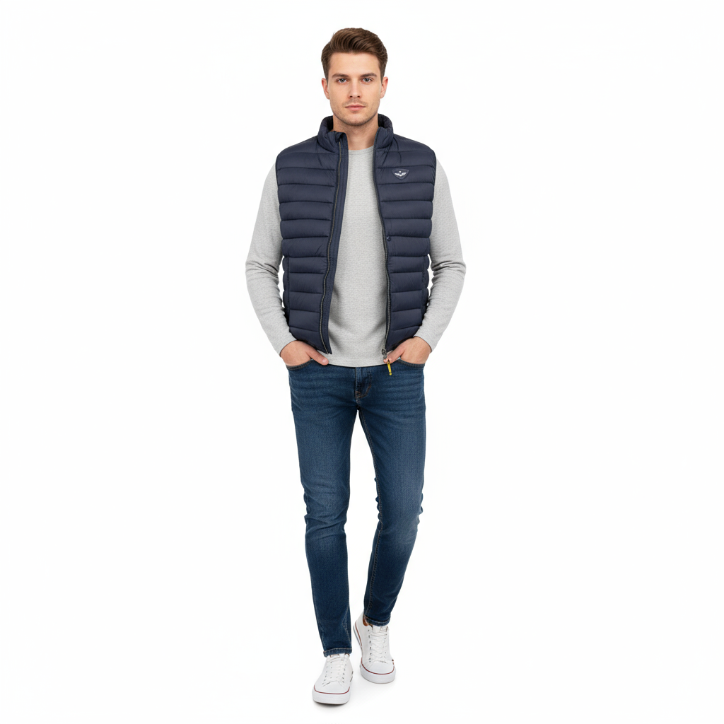 Armata di Mare Smanicato Uomo Blu con Zip e Logo