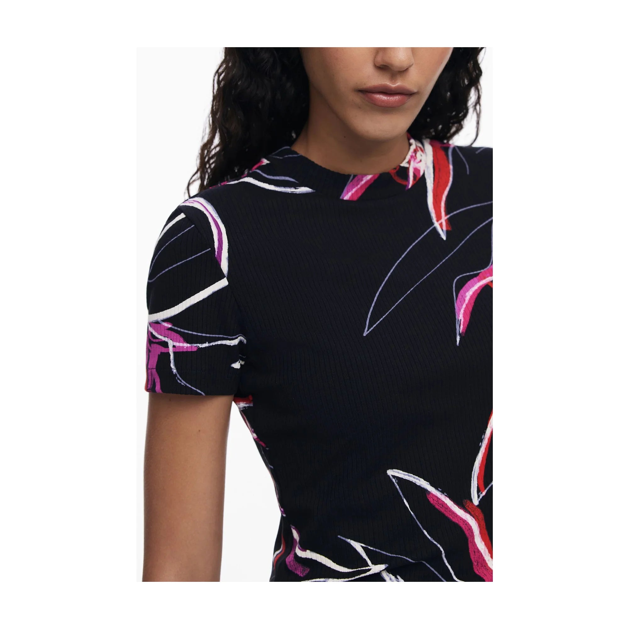 DESIGUAL T-SHIRT MANICHE CORTE DONNA NERO