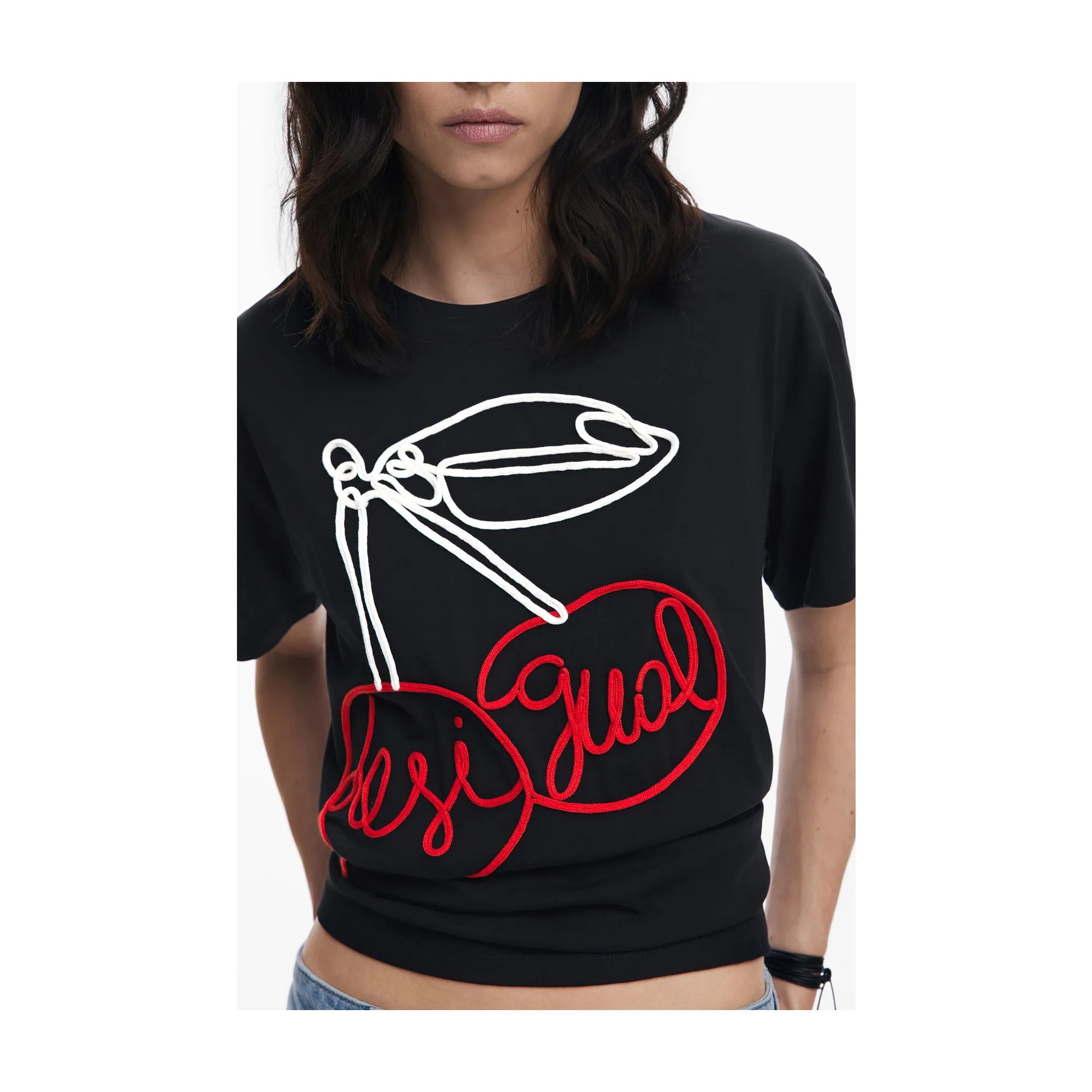 DESIGUAL T-SHIRT MANICHE CORTE DONNA NERO