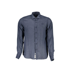 La Martina Long Sleeve Shirt Men Blue Embroidery
