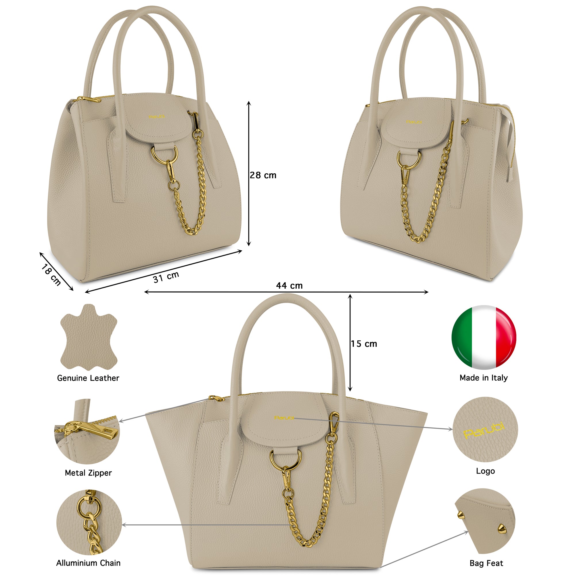 Damen Handtasche mit Schulterriemen, Aus Weichem Echtem Leder, Made in Italy, Modell Ada