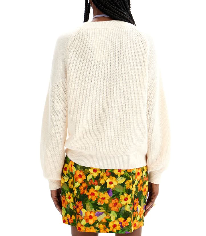 Desigual Maglione Donna Bianco a Collo Alto con Dettagli a Contrasto