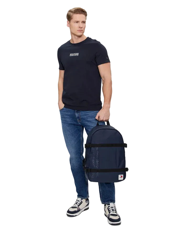 Tommy Hilfiger Zaino Uomo Blu Regolabile Chiusura Zip Logo