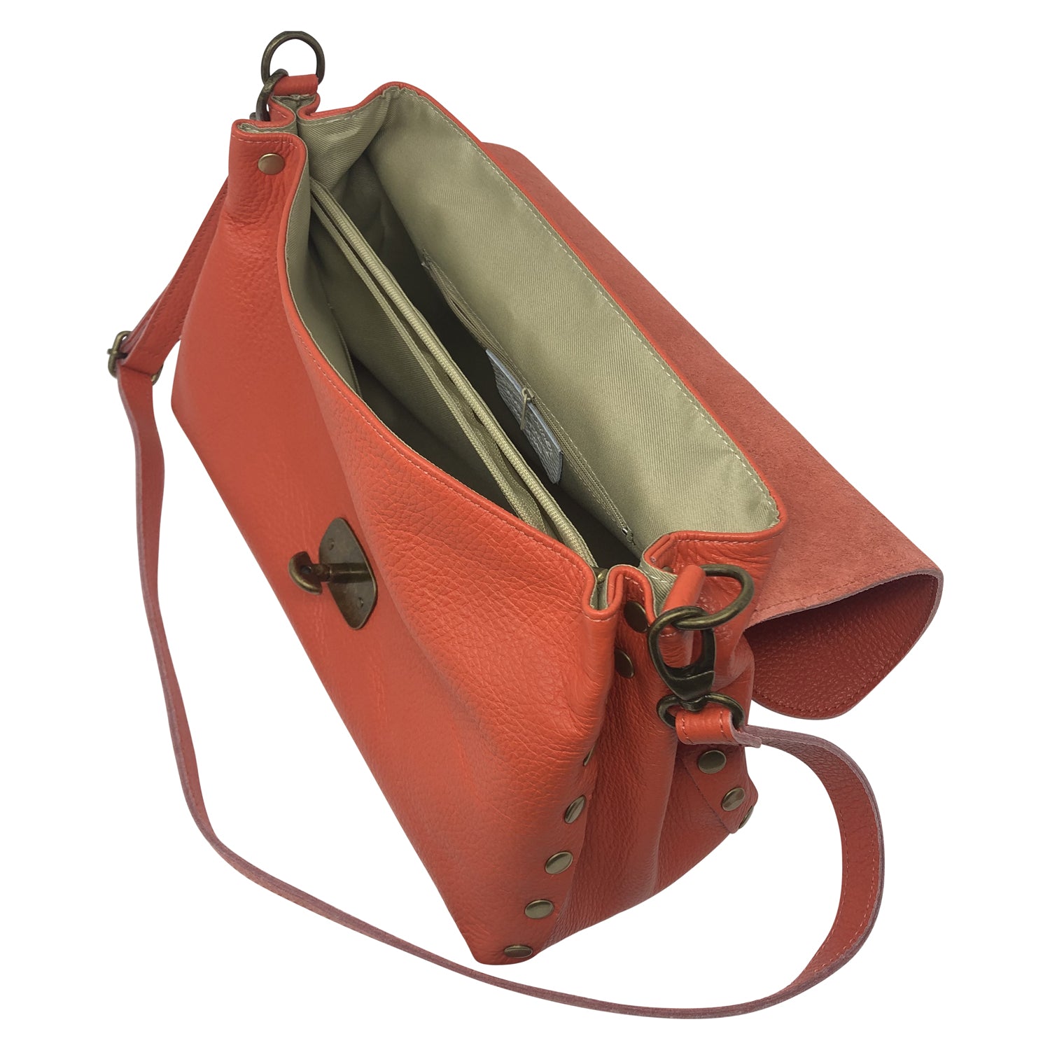 Damen Handtasche mit Schulterriemen, Aus Echtem Leder, Made in Italy, Modell Zoe