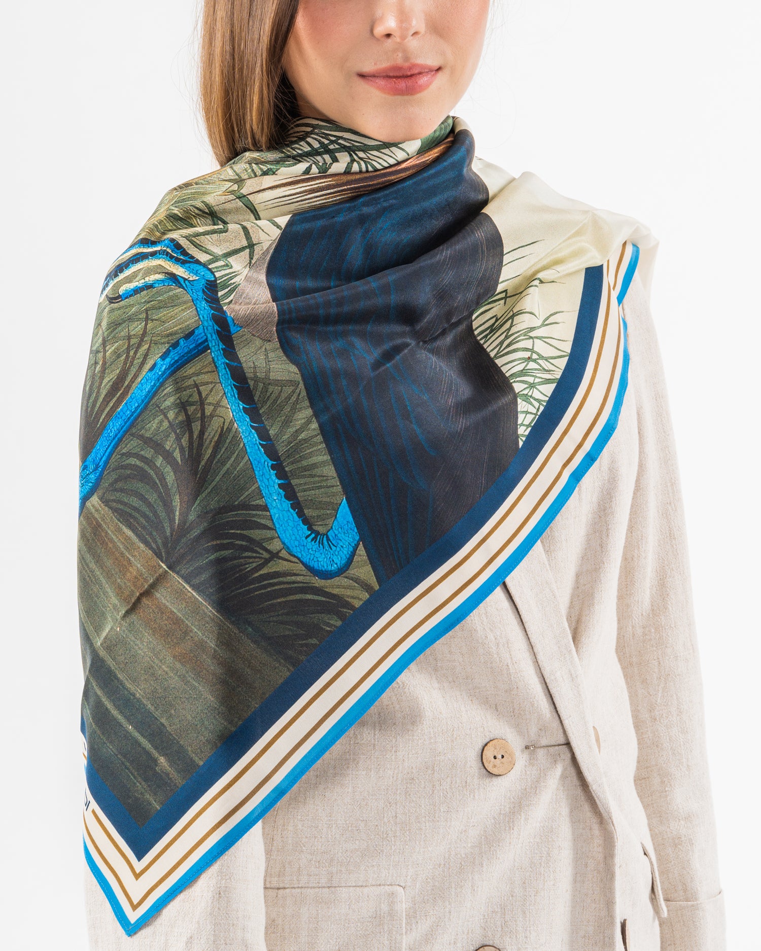 Foulard Donna, 100% Seta, Made in Italy, Quadrato 90x90, Stile Aironi Parubi Accessori - vista 4