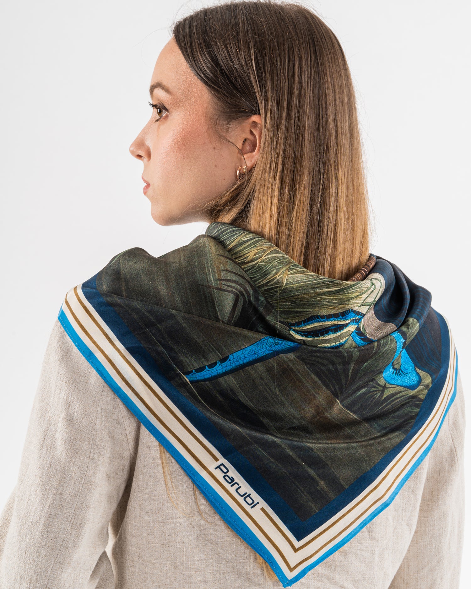 Foulard Donna, 100% Seta, Made in Italy, Quadrato 90x90, Stile Aironi Parubi Accessori - vista 5