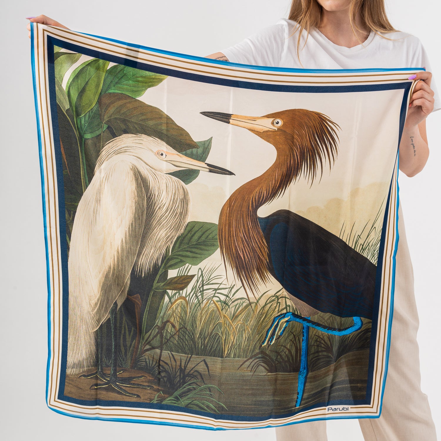 Foulard Donna, 100% Seta, Made in Italy, Quadrato 90x90, Stile Aironi Parubi Accessori - vista 6