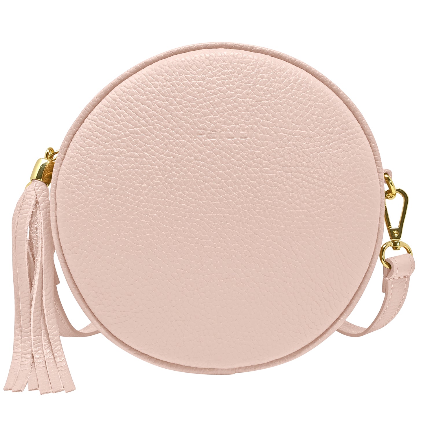 Borsa Donna a Tracolla Rotonda, In Vera Pelle, Made in Italy, Modello Dora Rosa Cipria