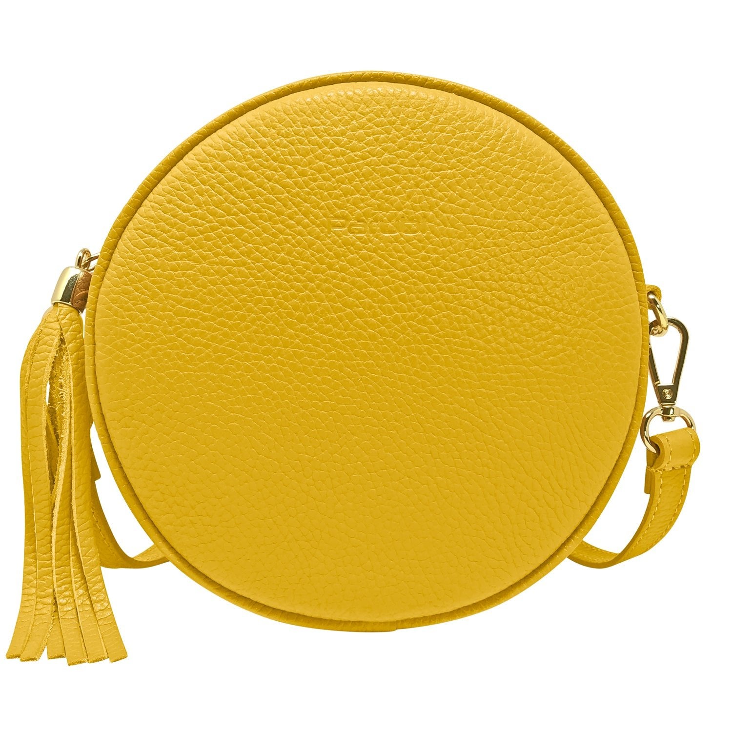 Borsa Donna a Tracolla Rotonda, In Vera Pelle, Made in Italy, Modello Dora Giallo