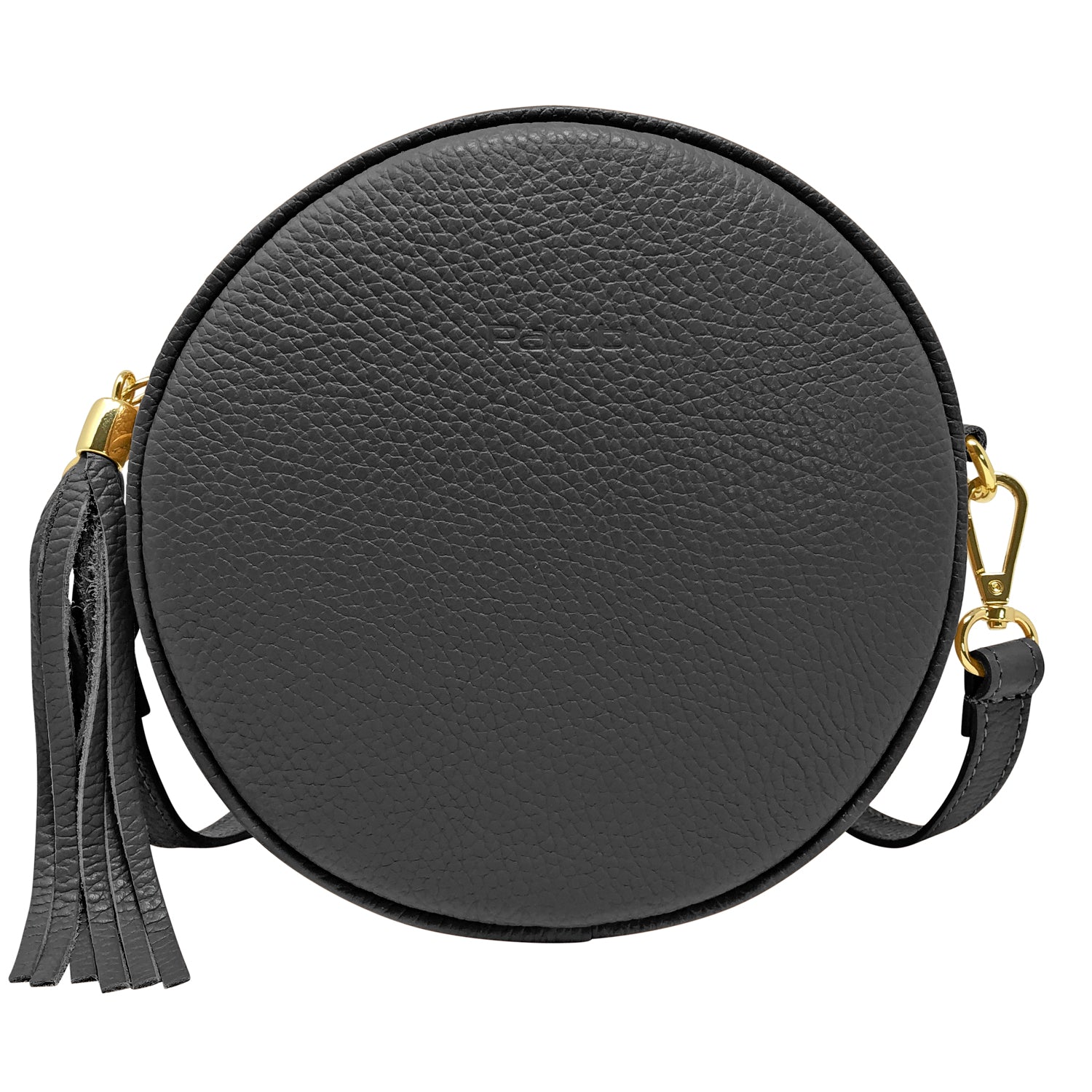 Borsa Donna a Tracolla Rotonda, In Vera Pelle, Made in Italy, Modello Dora Nero