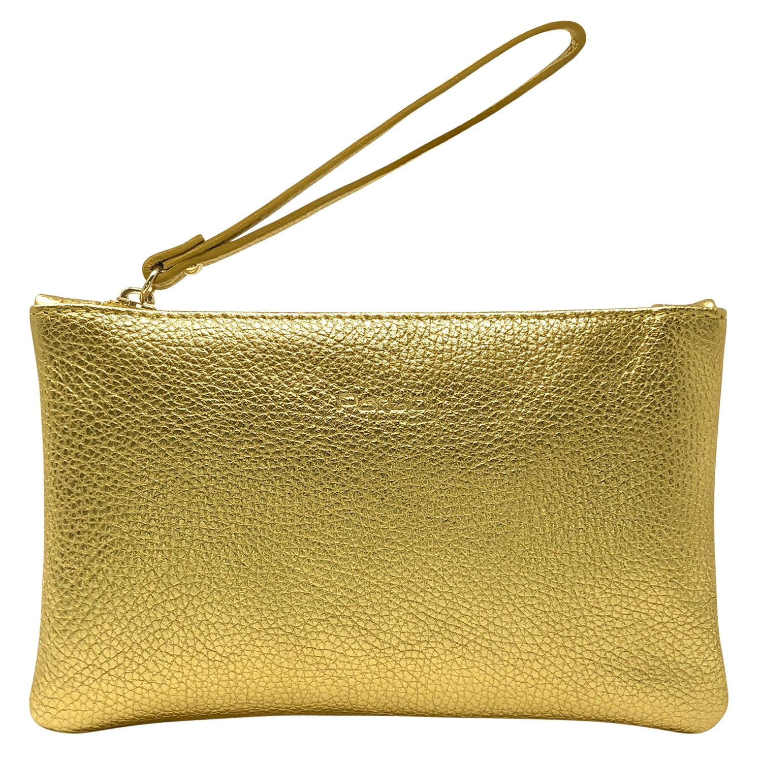Pochette Donna a Mano, In Vera Pelle Laminata, Made in Italy, Modello Aura Oro