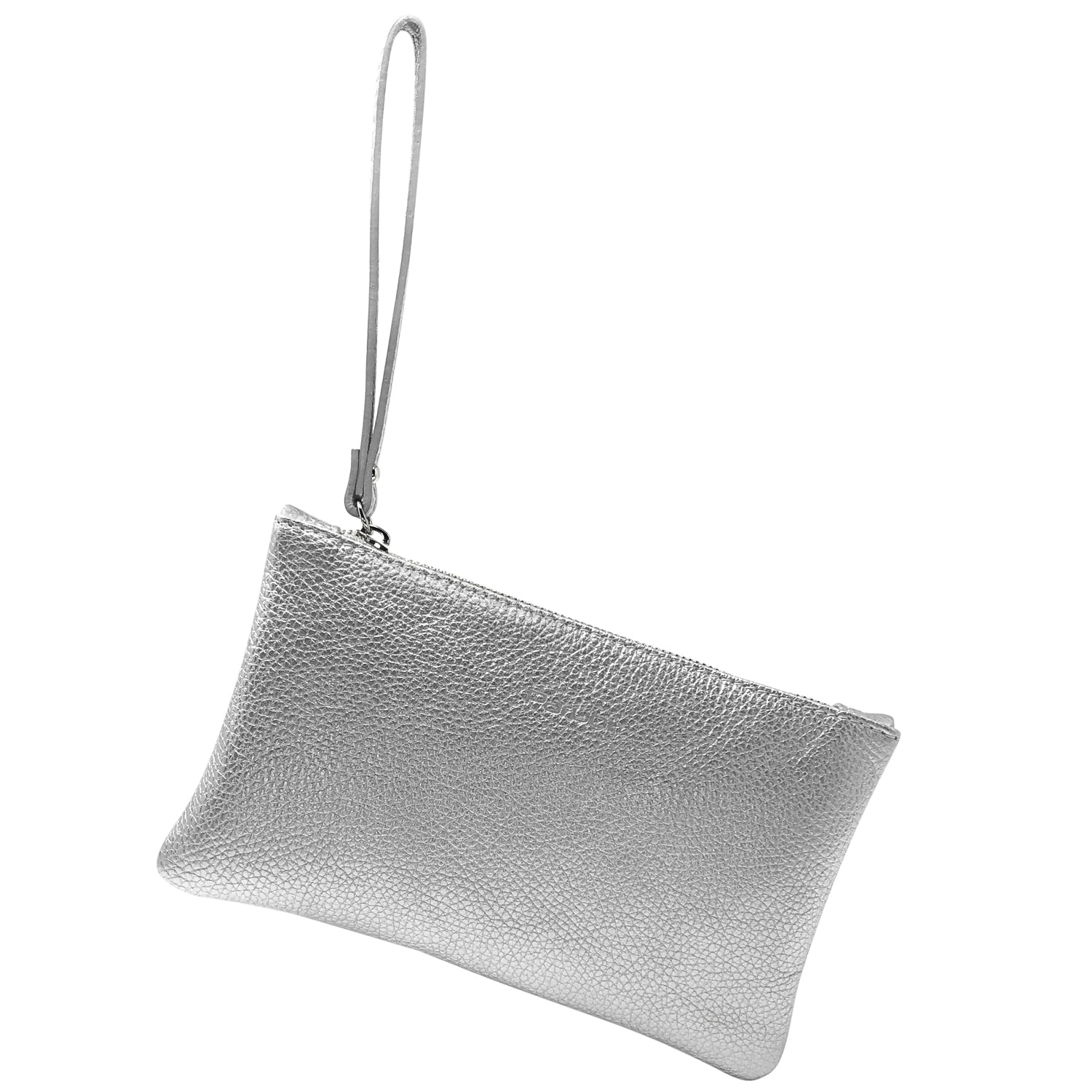 Pochette Donna a Mano, In Vera Pelle Laminata, Made in Italy, Modello Aura