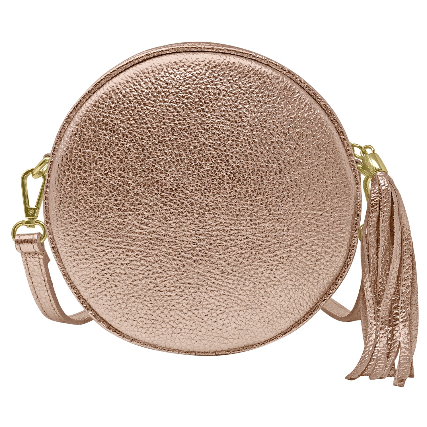 Borsa Donna a Tracolla Rotonda, In Vera Pelle Laminata, Made in Italy, Modello Dora