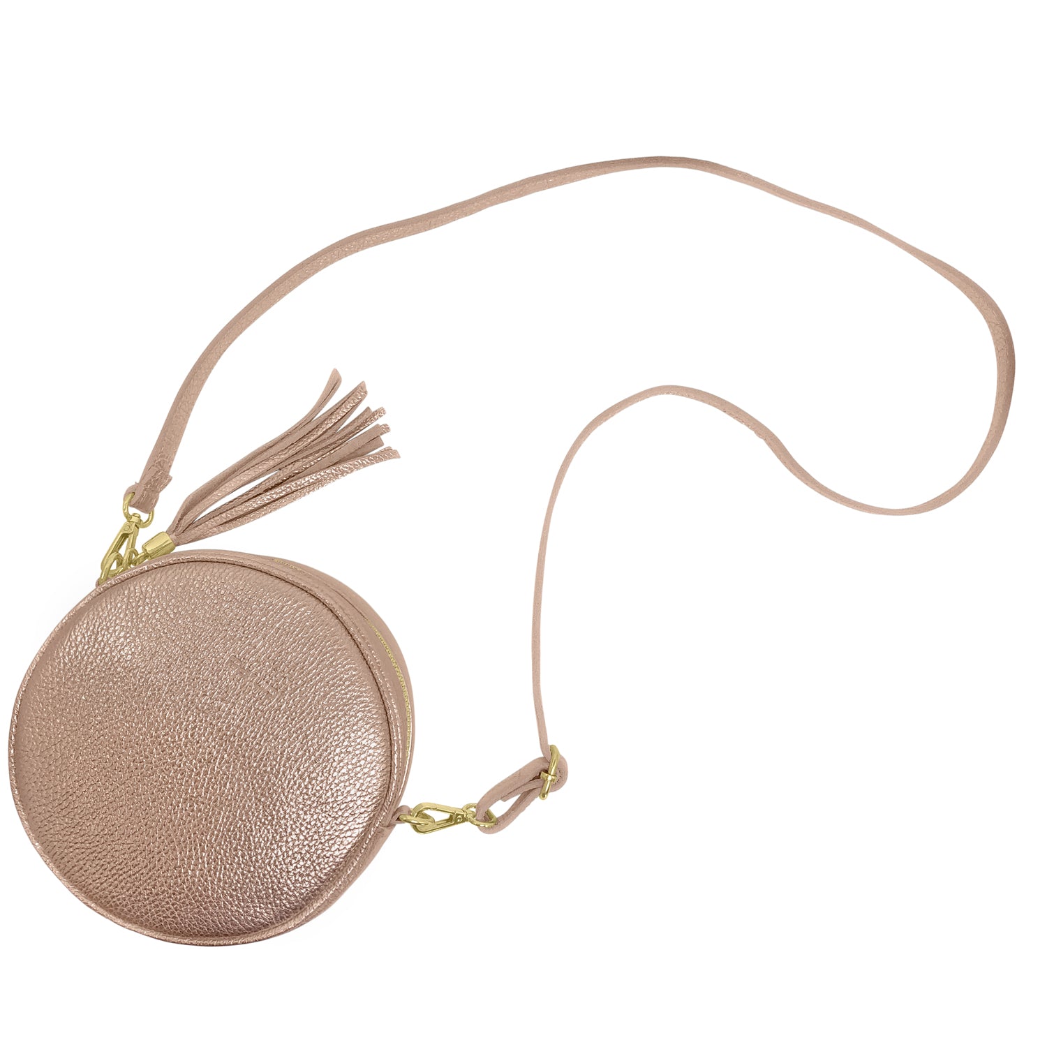 Borsa Donna a Tracolla Rotonda, In Vera Pelle Laminata, Made in Italy, Modello Dora