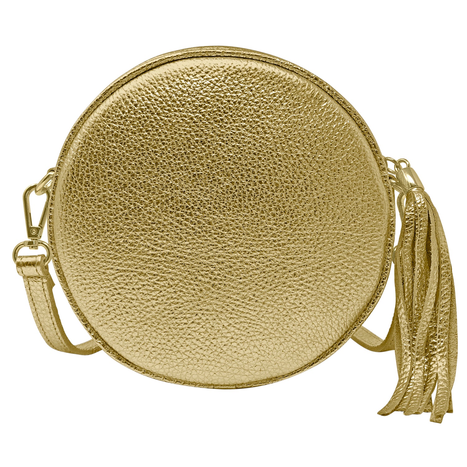Borsa Donna a Tracolla Rotonda, In Vera Pelle Laminata, Made in Italy, Modello Dora