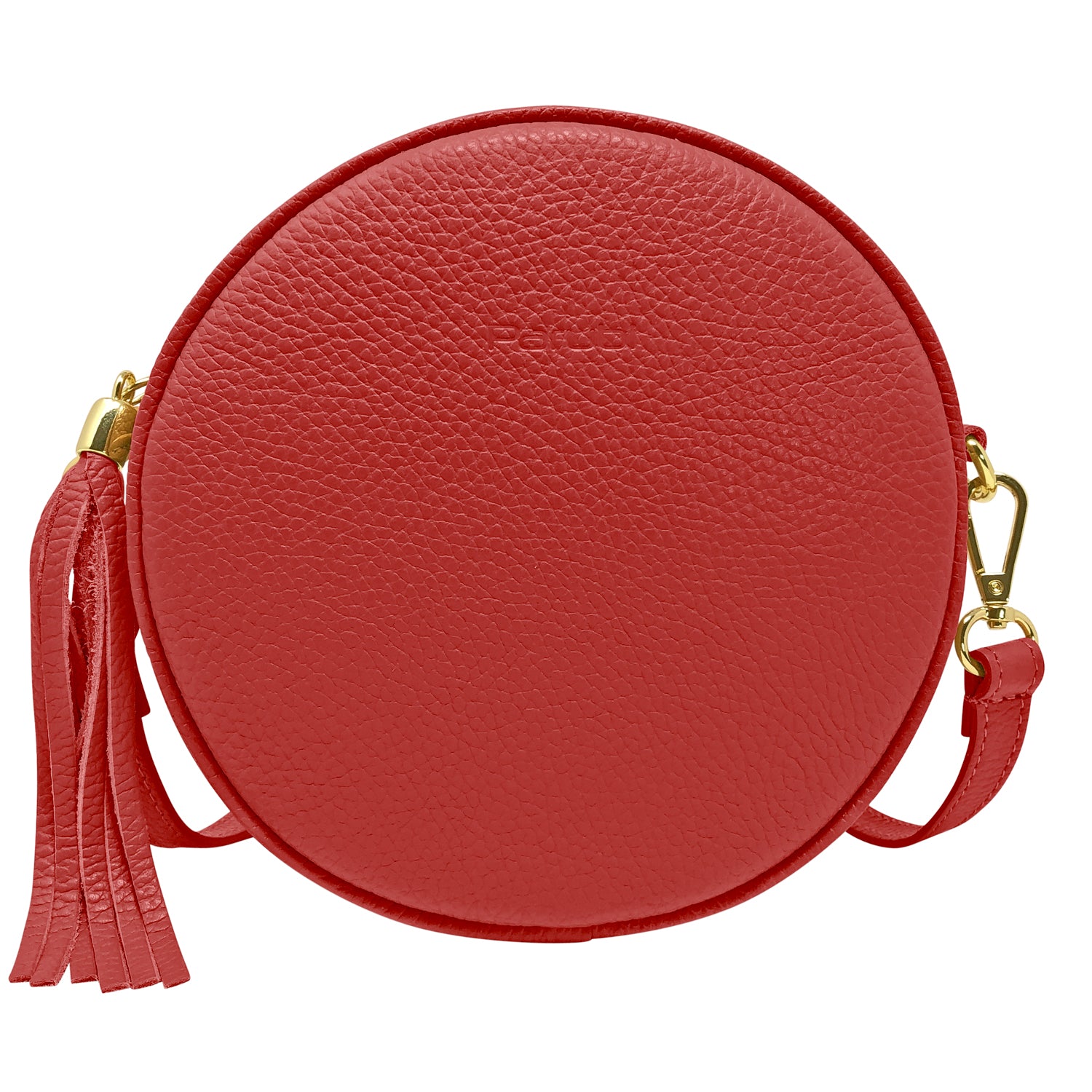 Borsa Donna a Tracolla Rotonda, In Vera Pelle, Made in Italy, Modello Dora Rosso