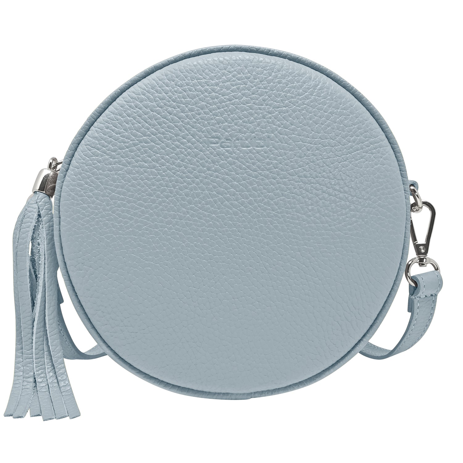 Borsa Donna a Tracolla Rotonda, In Vera Pelle, Made in Italy, Modello Dora Celeste