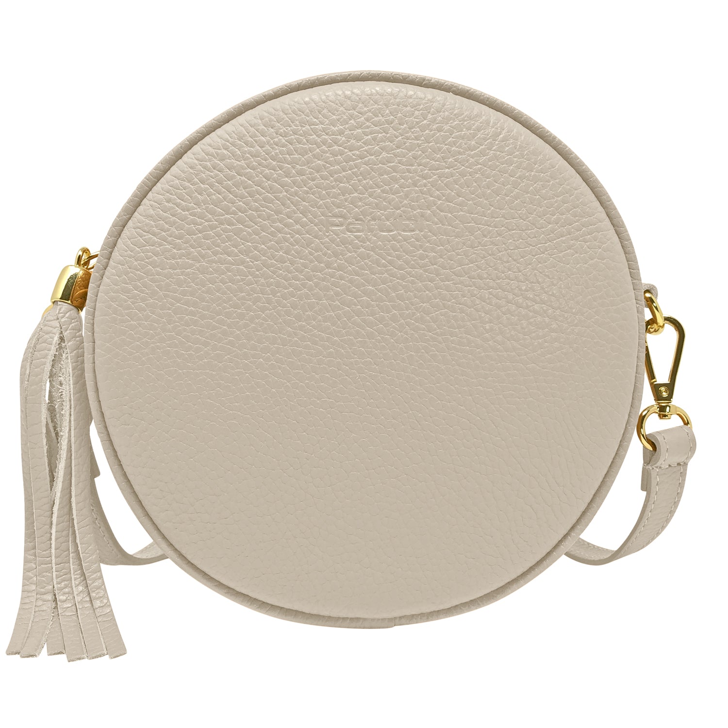 Borsa Donna a Tracolla Rotonda, In Vera Pelle, Made in Italy, Modello Dora Beige