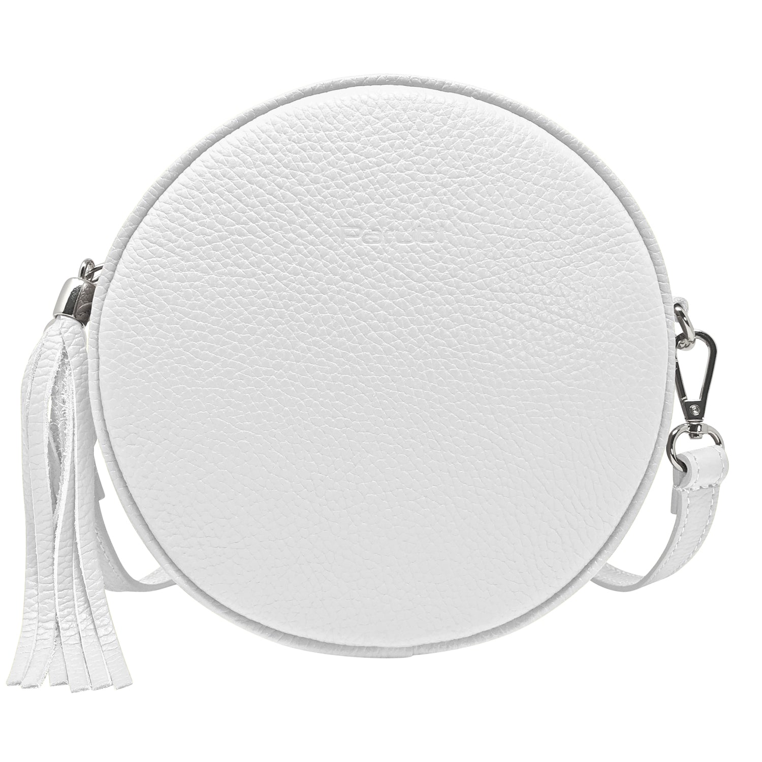 Borsa Donna a Tracolla Rotonda, In Vera Pelle, Made in Italy, Modello Dora Bianco