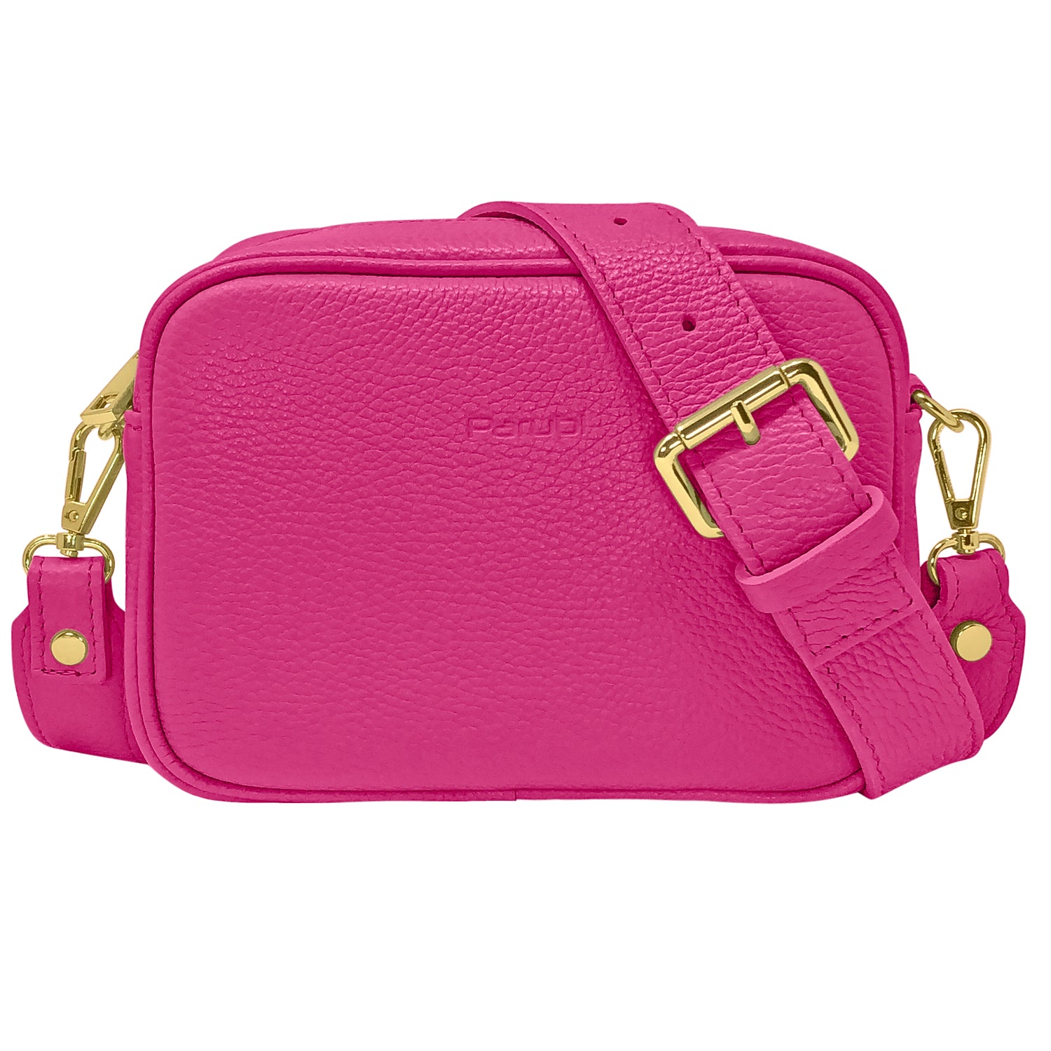 Borsa Donna a Tracolla, In Vera Pelle, Made in Italy, Modello Ginevra Fucsia