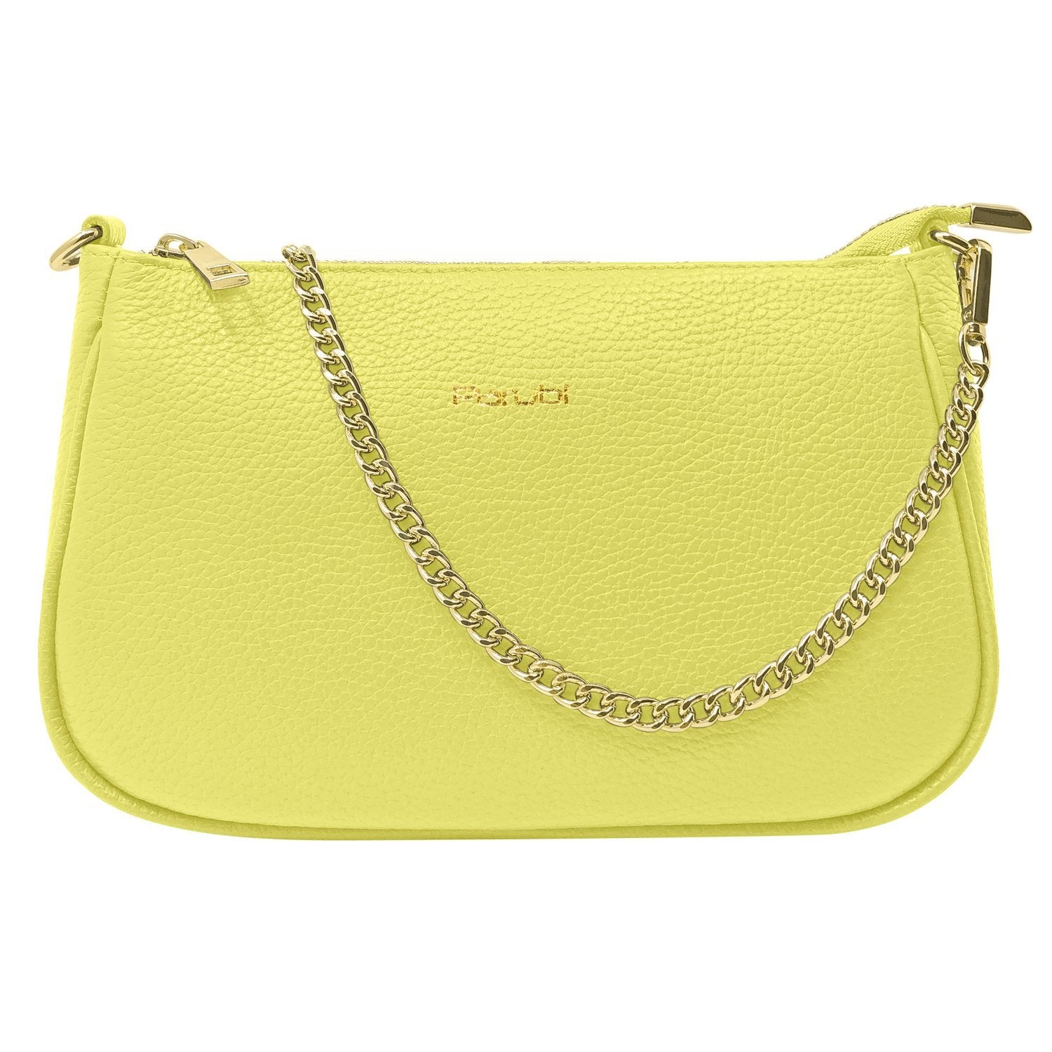 Borsa Donna a Tracolla e Spalla, In Vera Pelle, Made in Italy, Modello Isa Giallo Chiaro