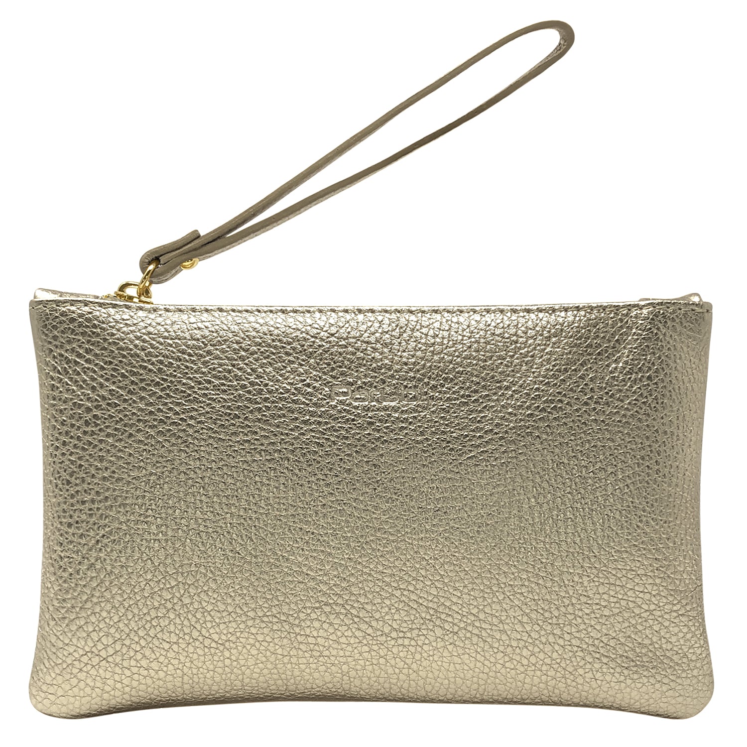 Pochette Donna a Mano, In Vera Pelle Laminata, Made in Italy, Modello Aura Platino