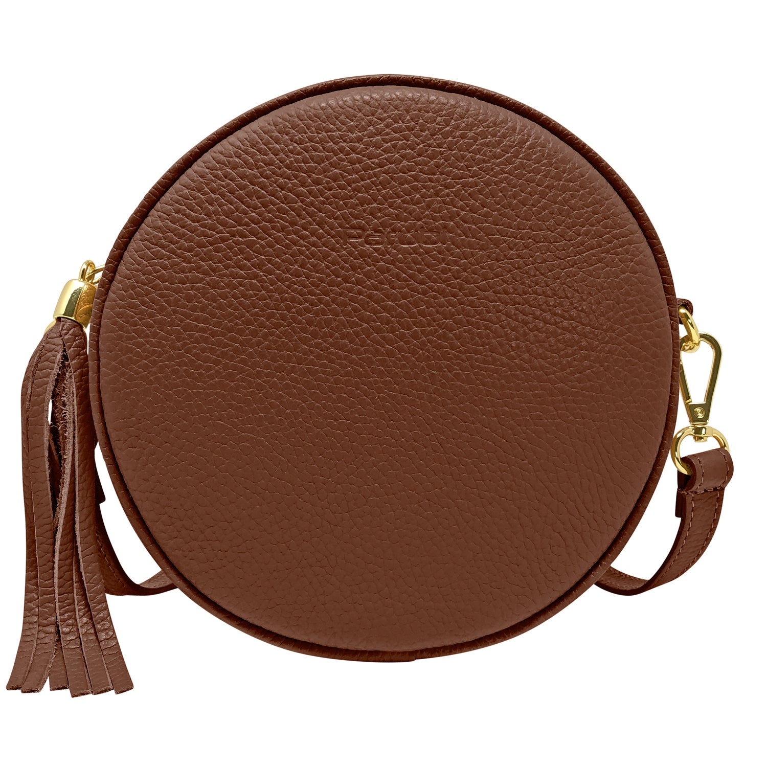 Borsa Donna a Tracolla Rotonda, In Vera Pelle, Made in Italy, Modello Dora Marrone