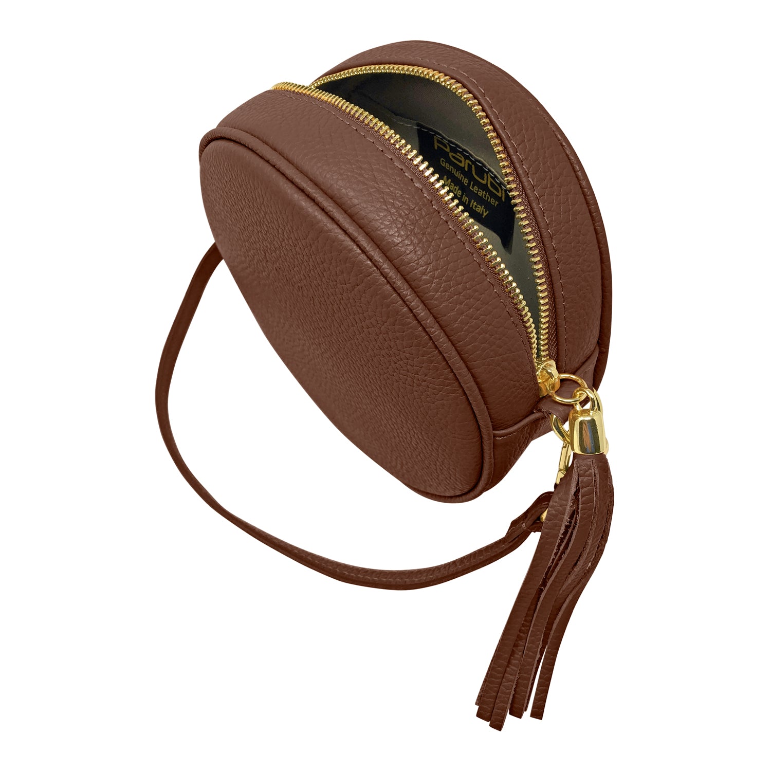 Borsa Donna a Tracolla Rotonda, In Vera Pelle, Made in Italy, Modello Dora