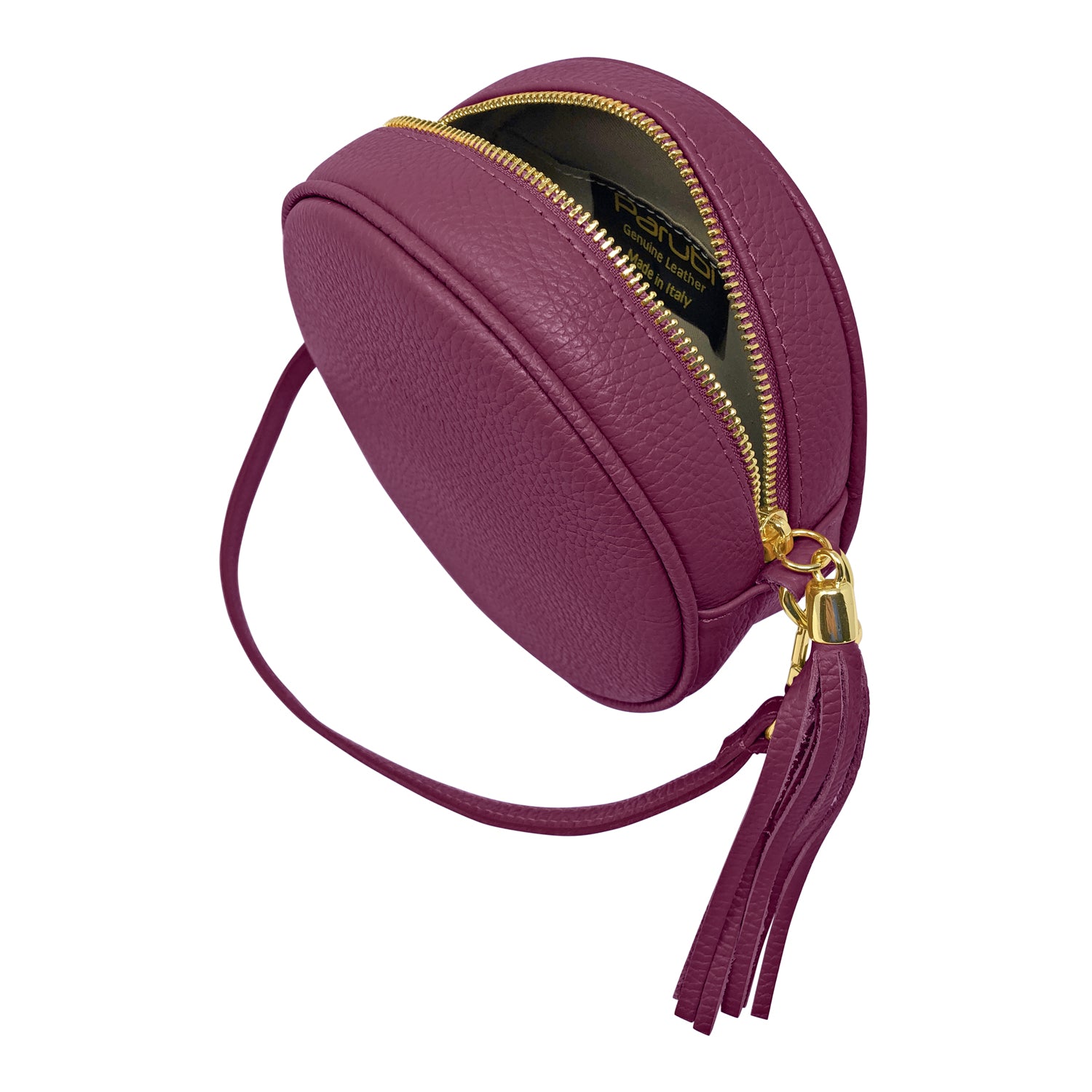 Borsa Donna a Tracolla Rotonda, In Vera Pelle, Made in Italy, Modello Dora