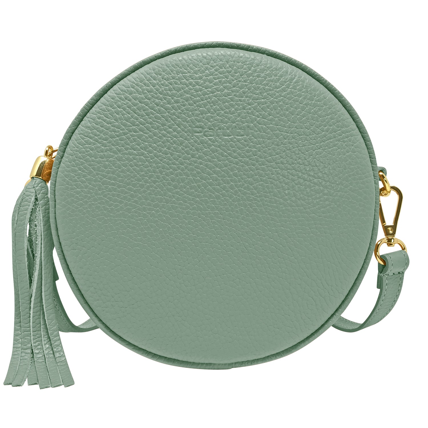 Borsa Donna a Tracolla Rotonda, In Vera Pelle, Made in Italy, Modello Dora Verde Salvia