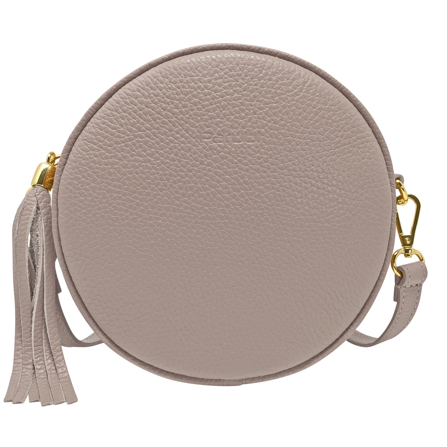 Borsa Donna a Tracolla Rotonda, In Vera Pelle, Made in Italy, Modello Dora Tortora