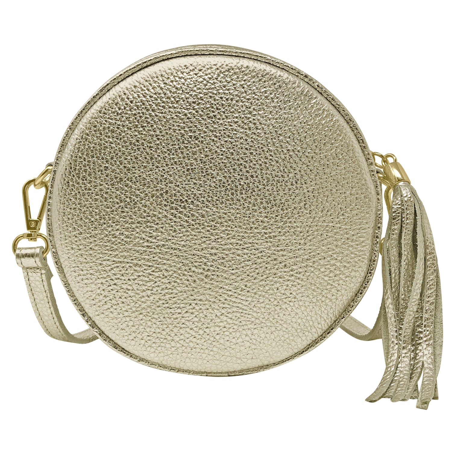 Borsa Donna a Tracolla Rotonda, In Vera Pelle Laminata, Made in Italy, Modello Dora