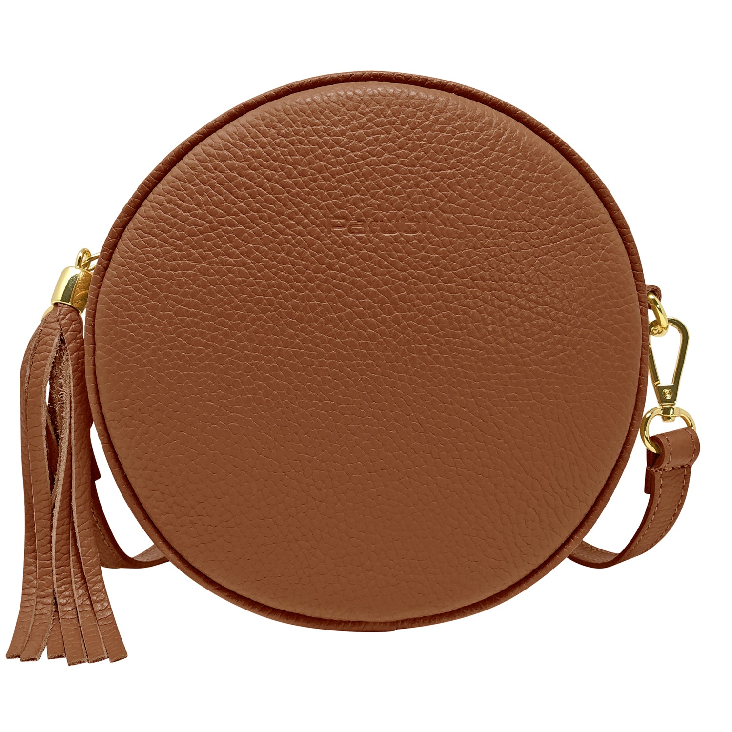 Borsa Donna a Tracolla Rotonda, In Vera Pelle, Made in Italy, Modello Dora Marrone Chiaro