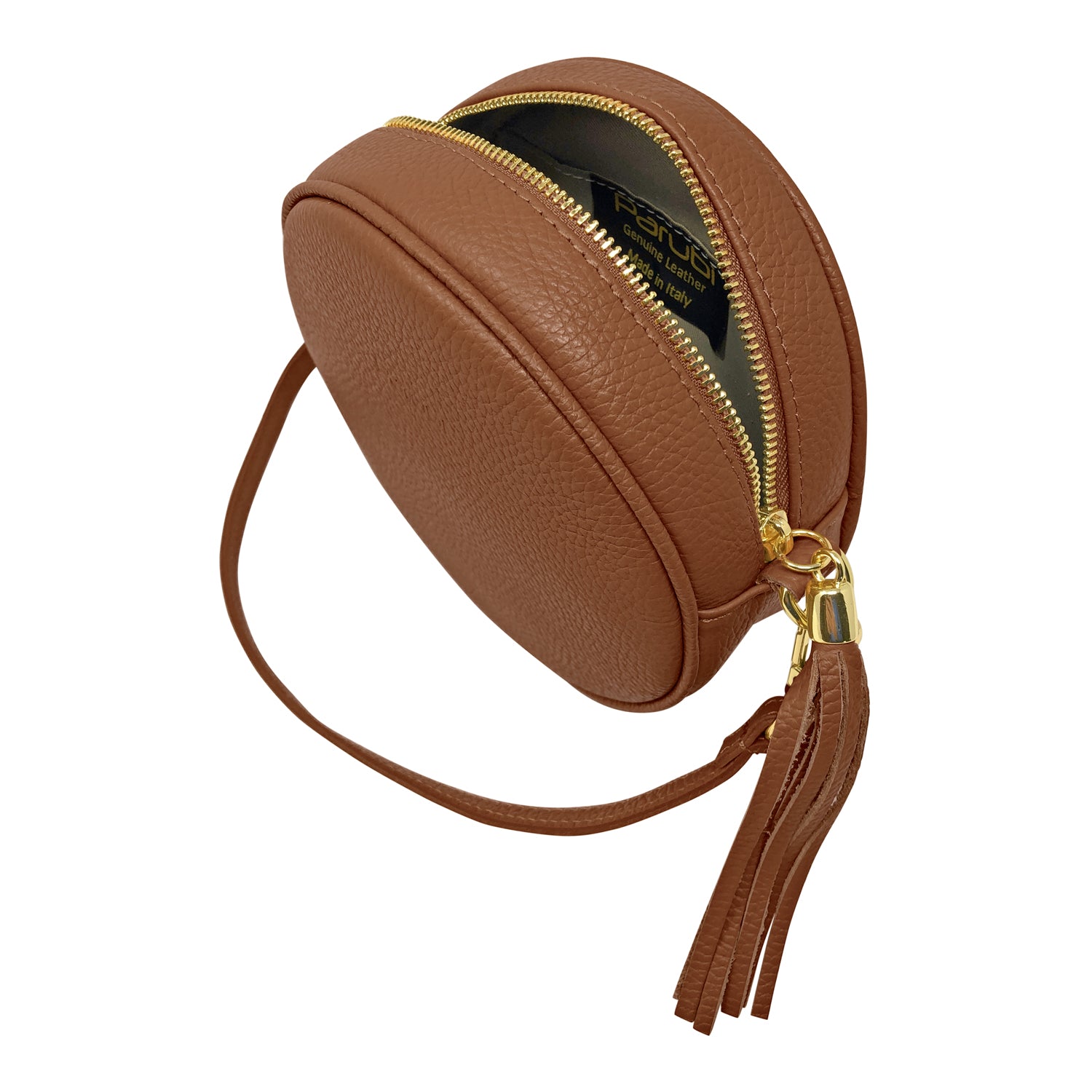 Borsa Donna a Tracolla Rotonda, In Vera Pelle, Made in Italy, Modello Dora