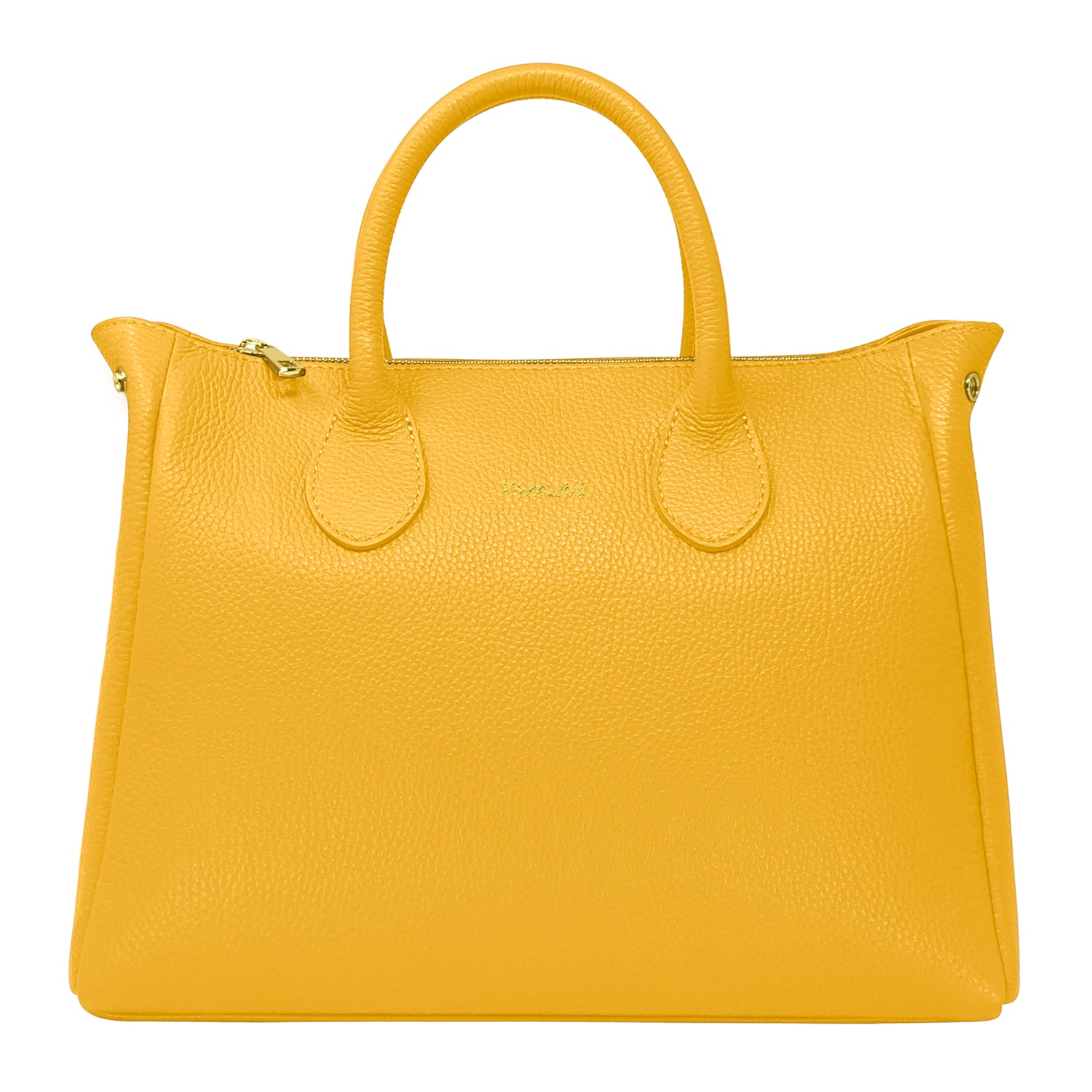 Borsa Donna a Mano con Tracolla, In Vera Pelle Morbida, Made in Italy, Modello Ada Giallo Canarino