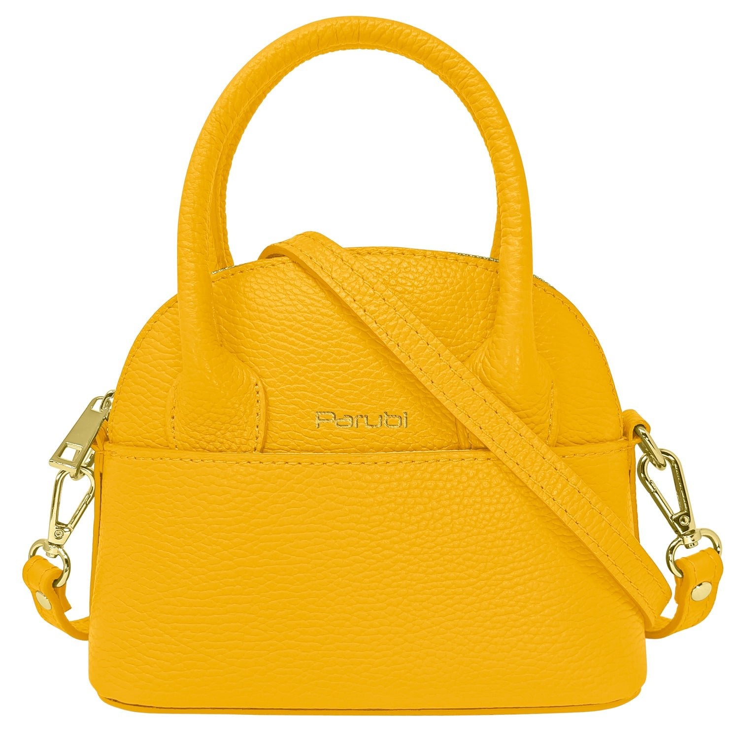Borsa Donna Piccola a Mano con Tracolla, In Vera Pelle, Made in Italy, Modello Deva Giallo