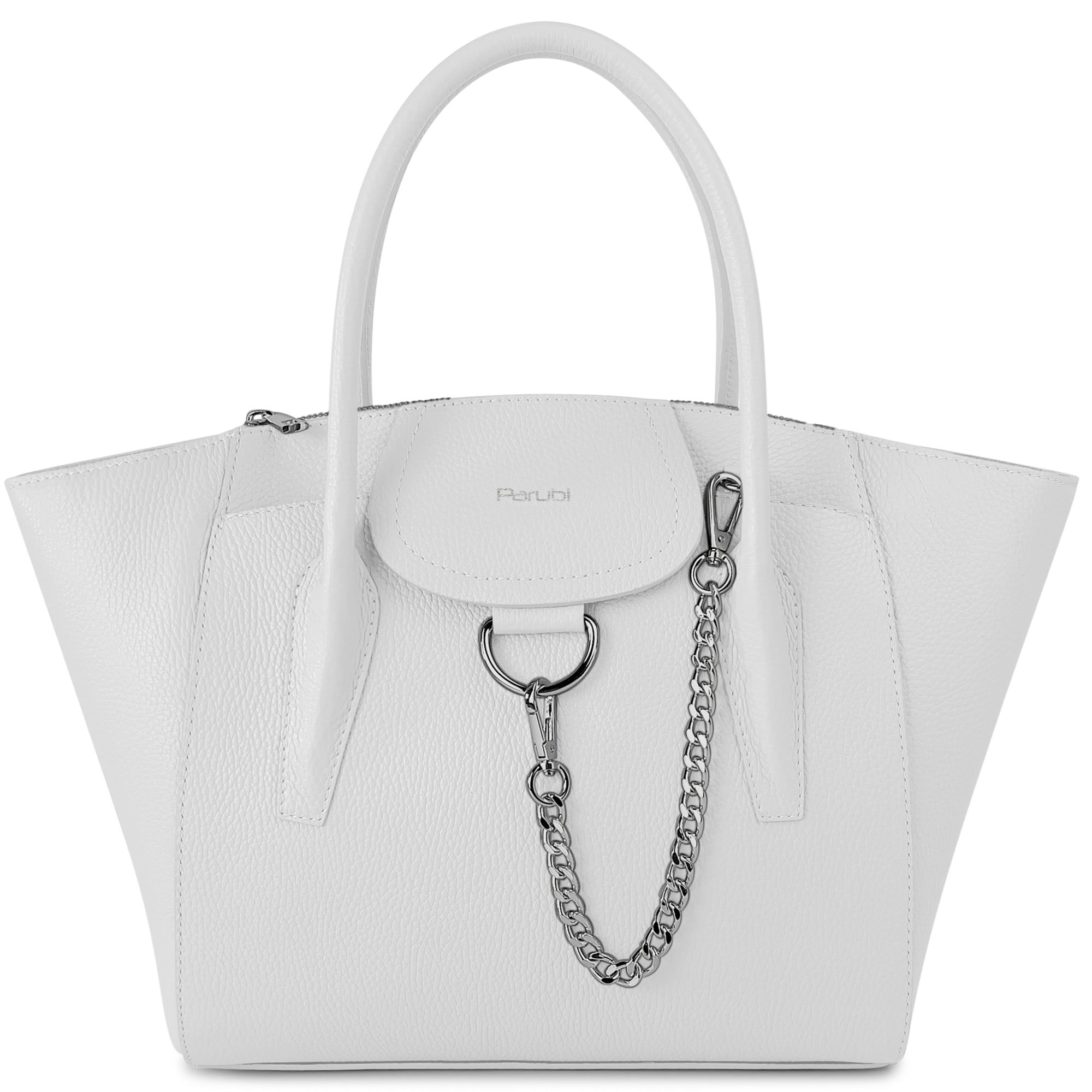 Borsa Donna a Mano con Tracolla, In Vera Pelle Morbida, Made in Italy, Modello Grace Parubi Borse Bianco - vista 50