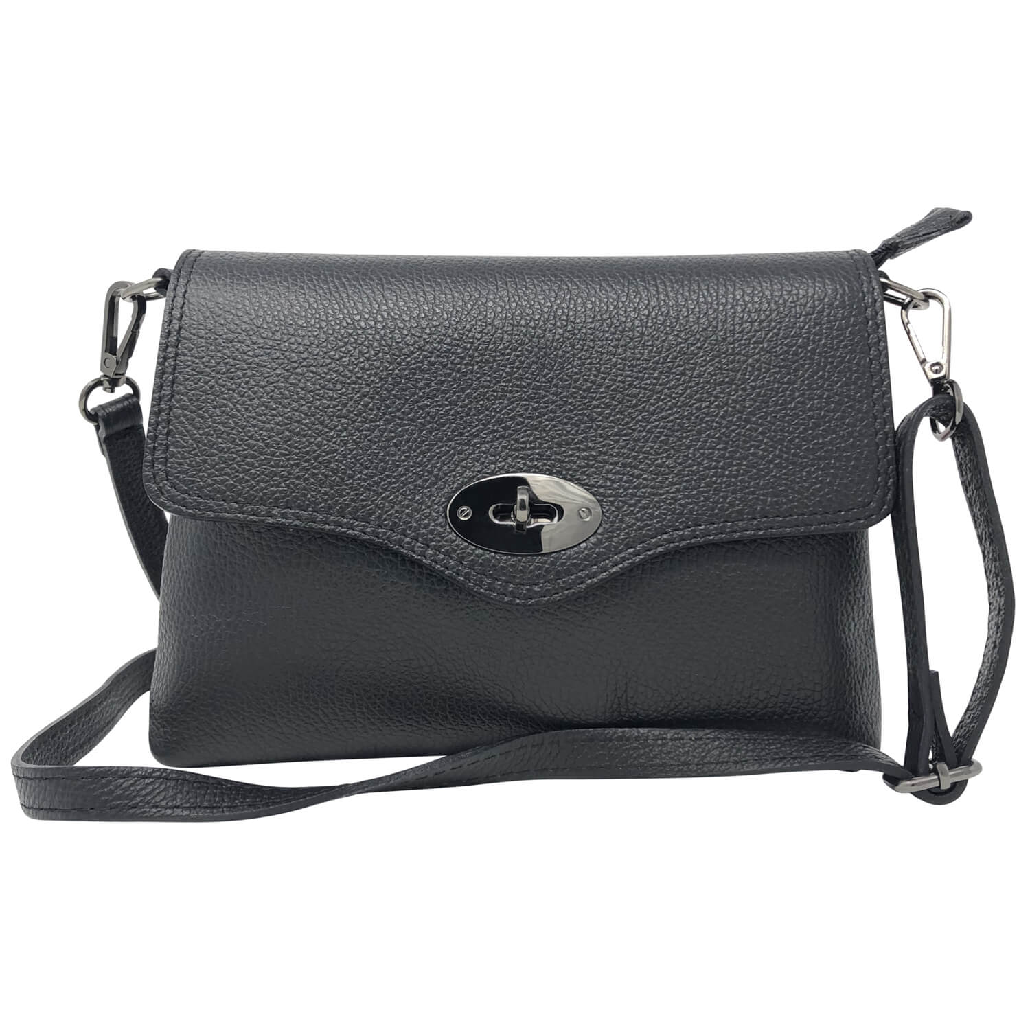 Borsa Donna a Mano con Tracolla, In Vera Pelle, Made in Italy, Modello Dalia Nero