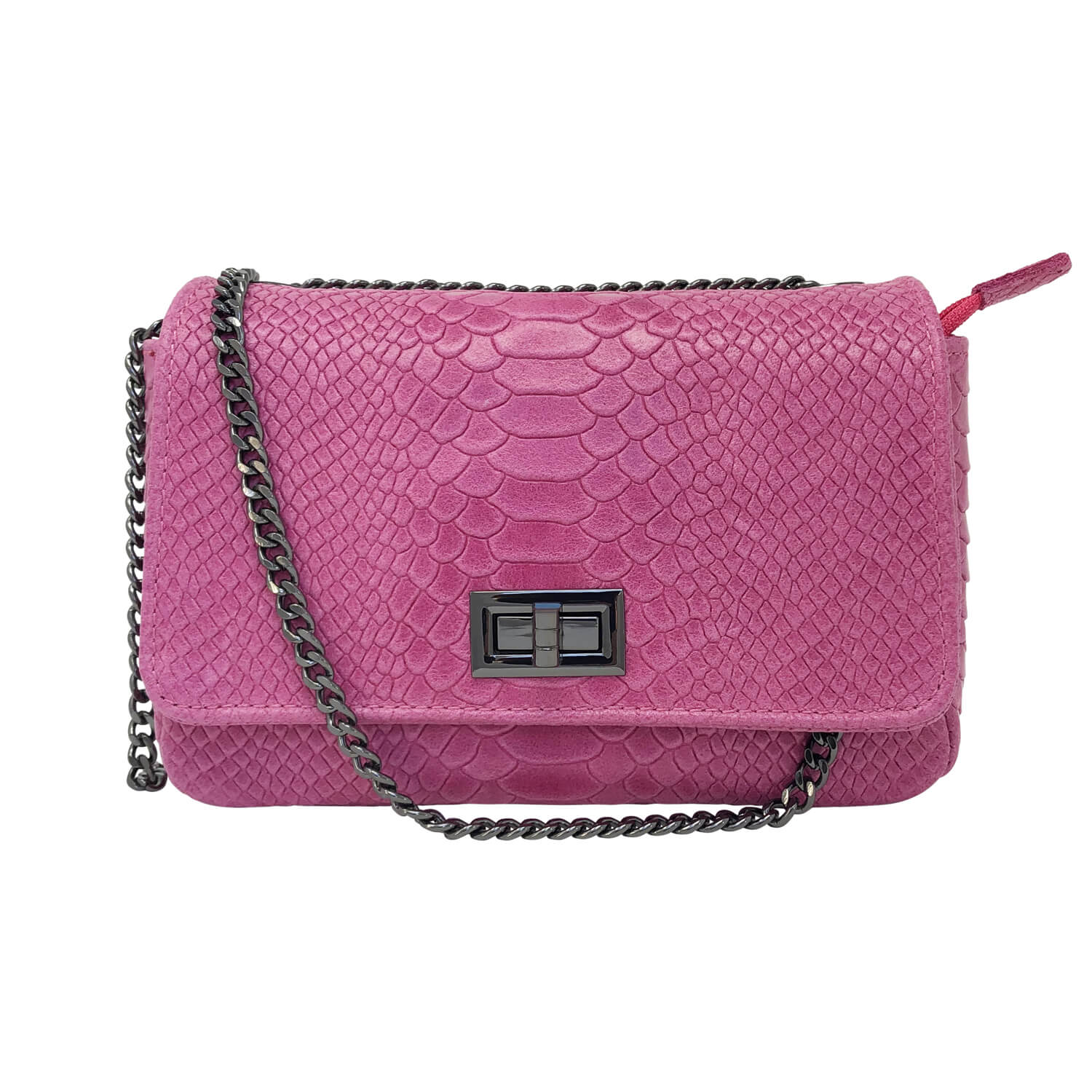 Borsa Donna a Tracolla, In Vera Pelle Pitonata, Made in Italy, Modello Tessa Parubi Borse Fucsia - foto prodotto