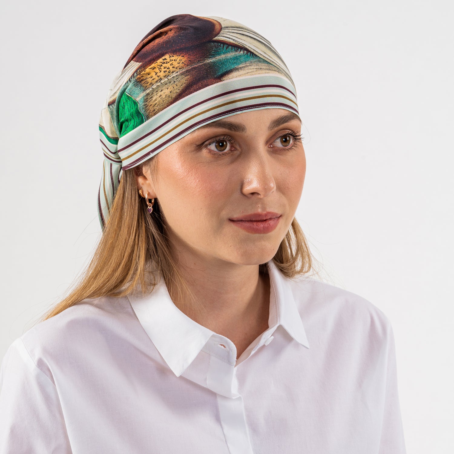 Foulard Donna, 100% Seta, Made in Italy, Rettangolare 40x90, Stile Ninfea